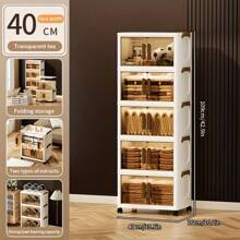 Ribech 5 Tier Plastic Storage Bins With Lids - Folding Storage Cabinet, Collapsible Stackable Containers With Wheels, Foldable Organizer System For Closet, Bathroom, Home, Office, Dorm