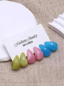 3 Pairs Women Simple CCB Plastic Water Drop Smooth Spray Painted Stud Earrings, Fashion Earring Set, Gift & Daily Use