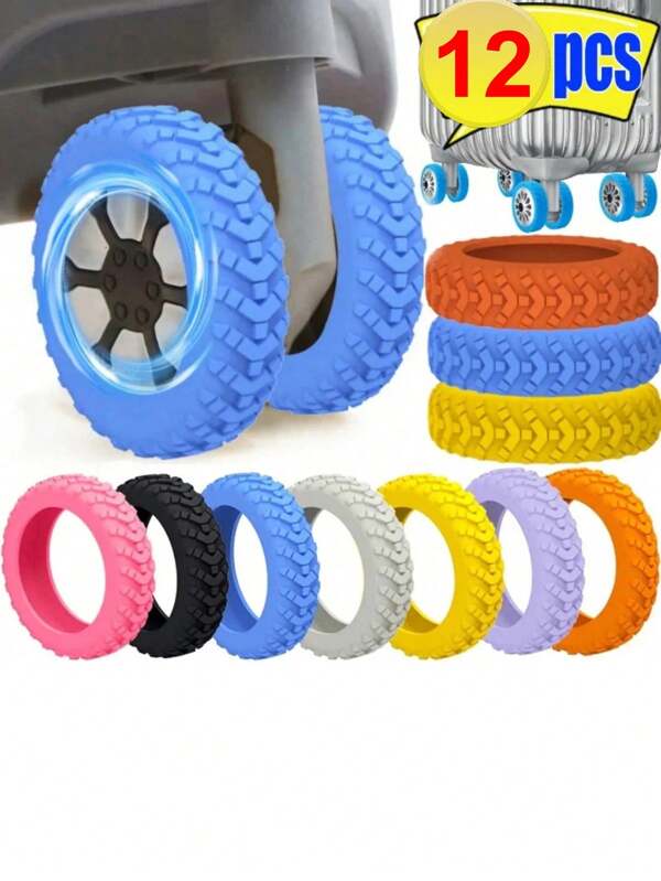 12Pcs Thicken Texture Silicone Wheels Protector For Luggage Reduce Noise Travel Luggage Wheels Cover Luggage Accessories Travel Essentials Travel Accessories Vacation Summer Holiday Back To School