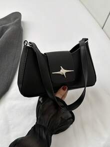 Y2K 风格黑色星形金属配件单肩包 - 晚装和休闲钱包，女士小手提包