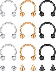Horseshoe Septum Rings Surgical Steel Nose Piercing Jewelry 6mm-12mm - 18G-10MM-sliver Rose Gold Black - View 1