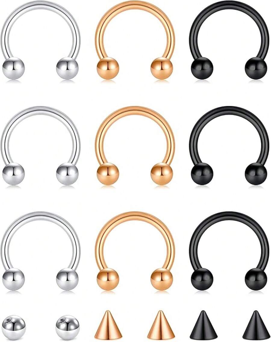 Horseshoe Septum Rings Surgical Steel Nose Piercing Jewelry 6mm-12mm - 18G-10MM-sliver Rose Gold Black - View 1