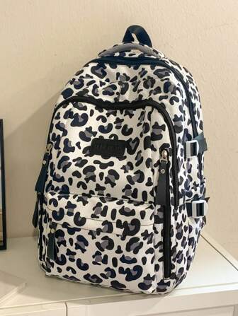 校园风原创风格休闲尼龙牛皮豹纹学生背包适合高中生大学生返校学生书包女时尚学院风