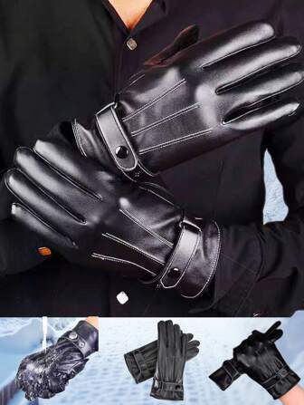 1 par de guantes negro para hombre y mujer de invierno para uso al aire libre, ciclismo, esquí, abrigados, con forro polar, gruesos, a prueba de viento y agua, para motocicleta