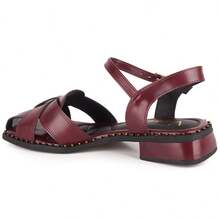 Vitrine shoes Flat Sandals Low Heel Closed Casual Showcase Shoes Baroque Vintage Elegant PU Leather Buckle - 紅木色 - 查看 4