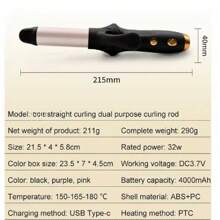 Cordless USB Type-C 30s Fast Heating Hair Curler 2 In 1 Mini Straightening Curling Iron 4000mAh Li-Ion Battery Rechargeable Hair Curling Iron