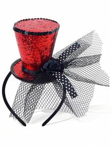 1 pieza Sombrero mini rojo elegante y de moda con diadema, pieza de cabeza encantadora para té para mujeres, adecuado para volver al colegio, fiestas, festivales de música, Halloween, Navidad, Año Nuevo - Multicolor - Ver 1
