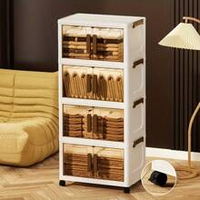 Ribech 5 Tier Plastic Storage Bins With Lids - Folding Storage Cabinet, Collapsible Stackable Containers With Wheels, Foldable Organizer System For Closet, Bathroom, Home, Office, Dorm