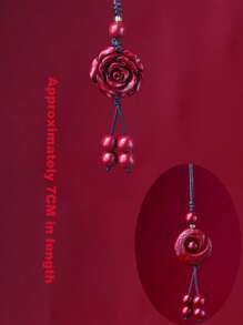 1pc Rose Flower Lucky Charm Pendant With Amethyst Jasper Stone Mobile Phone Strap