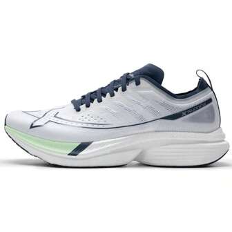 XTEP 3,0 Stücke geformte Laufschuhe, leicht & atmungsaktiv Herren Straßenlaufschuhe für den Außenbereich, klassisches Weiß/Spritgrün/Ink Blau