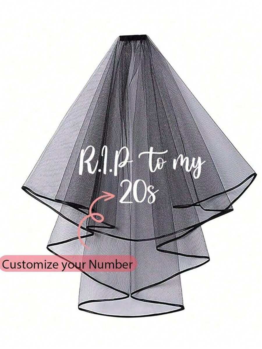 Personalized Black Veil, Birthday Party,Personalised Twenties Thirty Forty Fifty Black Veil Death To My 20s 30s 40s 50s Alternative Goth Gothic Funeral For Youth 30th 40th 50th 60th Birthday Party Decoration Gift Ornamental,Party Top, Personalized Gift - Multicolor - View 1