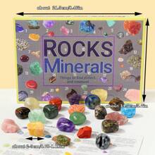 24-Day Crystal Advent Calendar With 24 Natural Gemstones | STEM Geology Learning Kit | DIY Mineral Collection | Christmas Gift For Kids & Crystal Lovers