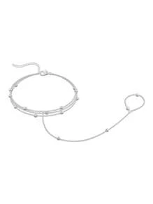 1 Pc Multilayer Metallic Ball Chain Link Finger Hand Bracelet, Unique Design For Women, Suitable For Summer Beach