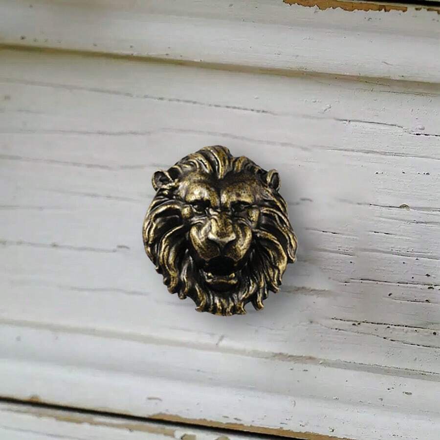 4Pcs Lion Head Cabinet Pulls, Vintage Decorative Wardrobe Door Handles, Little Lion Drawer Knobs For Home Decoration - Bronze - View 1