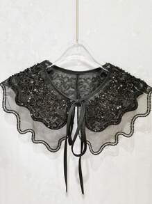 1 pieza Chal de moda versátil para mujer bordado con perlas de organza