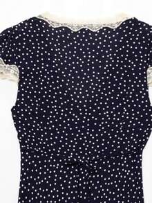 Deeka Summer New Women's Fashion European American Style French Vacation Lace Polka Dot Patchwork Dress Elegant - Navy Blue - View 8