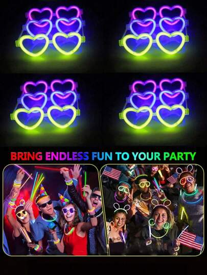 10/5 peças - Óculos luminosos em formato de coração, óculos neon, óculos com bastão luminoso, óculos luminosos a granel para adultos, artigos para festas que brilham no escuro, óculos fluorescentes, adequados para danças, casamentos, aniversários, festas, festivais e uso diário, Halloween, Natal