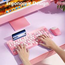 Wireless Keyboard And Mouse Combo, Retro Wireless Keyboard With Round Keycaps, 2.4GHz Full-Size USB Cute Wireless Keyboard Mouse For Computer, Desktop, Laptop And Computer