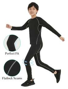 EXARUS 4 Pack Boys Compression Shirts Youth Long Sleeve Athletic Base Layers Moisture Wicking Undershirts For Ages 6-12 - Black and White + Royal Blue + Dark Gray + Black - View 5