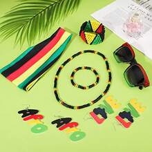 7 Pieces Jamaica Women's Jewelry Set Rasta Headband Oversized Square Sunglasses 2 Wood Dangle Earrings Jamaica Necklace Jamaica Bracelet Rasta Beaded Bracelet For - 如圖 - 查看 4