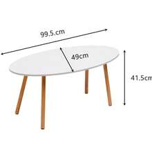 Oval Coffee Table, Oval Shape Sofa Side Table, Home Office Center Table, Tea Table For Living Room, Modern White Cocktail Table With Wood Legs - White - View 6