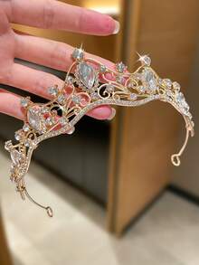 1件优雅奢华水晶皇冠发箍，适合女性，用途广泛，可用于各种节日、婚礼、伴娘、生日礼物、皇冠、头饰、发圈、发饰、派对配饰、婚礼、伴娘礼物、派对造型、发饰等场合。 - 金色 - 查看 8