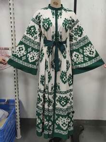 Floral Print Belted Shirt Dress - Multicolor - View 2