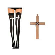 2/3/4 Halloween Nun Costume Accessories Nun Hat Cross Pendant Necklace Cross Thigh High Sock For Halloween Cosplay Party