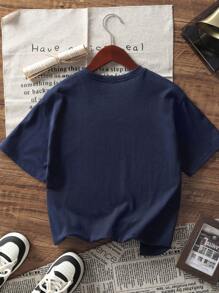 1pc Tween Girls English Text Print Crew Neck Short Sleeve T-Shirt, Blue, Student & Young Casual Comfy & Fashionable Summer Top