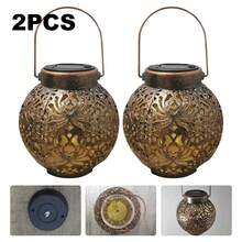NetHong 2SET LED Solar Powered Morrocan Lantern Hanging Outdoor Lamp Light Garden Decor - 2pcs Copper Round Lantern - View 9