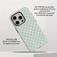Phone case: Green and  Plaid Pattern Chic Cool Unique Two-In-One Film Case - Tough, Dual Layered Case for Superior Protection, Durable, Drop-proof - for  16, 15, 14, 13, 12, 11, Plus, Pro, Max, Perfect Birthday Gift New Year Gift for Friends - Weiss - Übersicht 1