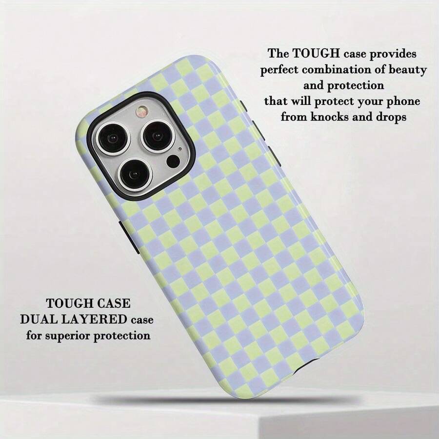 Phone case: Green and  Plaid Pattern Chic Cool Unique Two-In-One Film Case - Tough, Dual Layered Case for Superior Protection, Durable, Drop-proof - for  16, 15, 14, 13, 12, 11, Plus, Pro, Max, Perfect Birthday Gift New Year Gift for Friends - Weiss - Übersicht 1