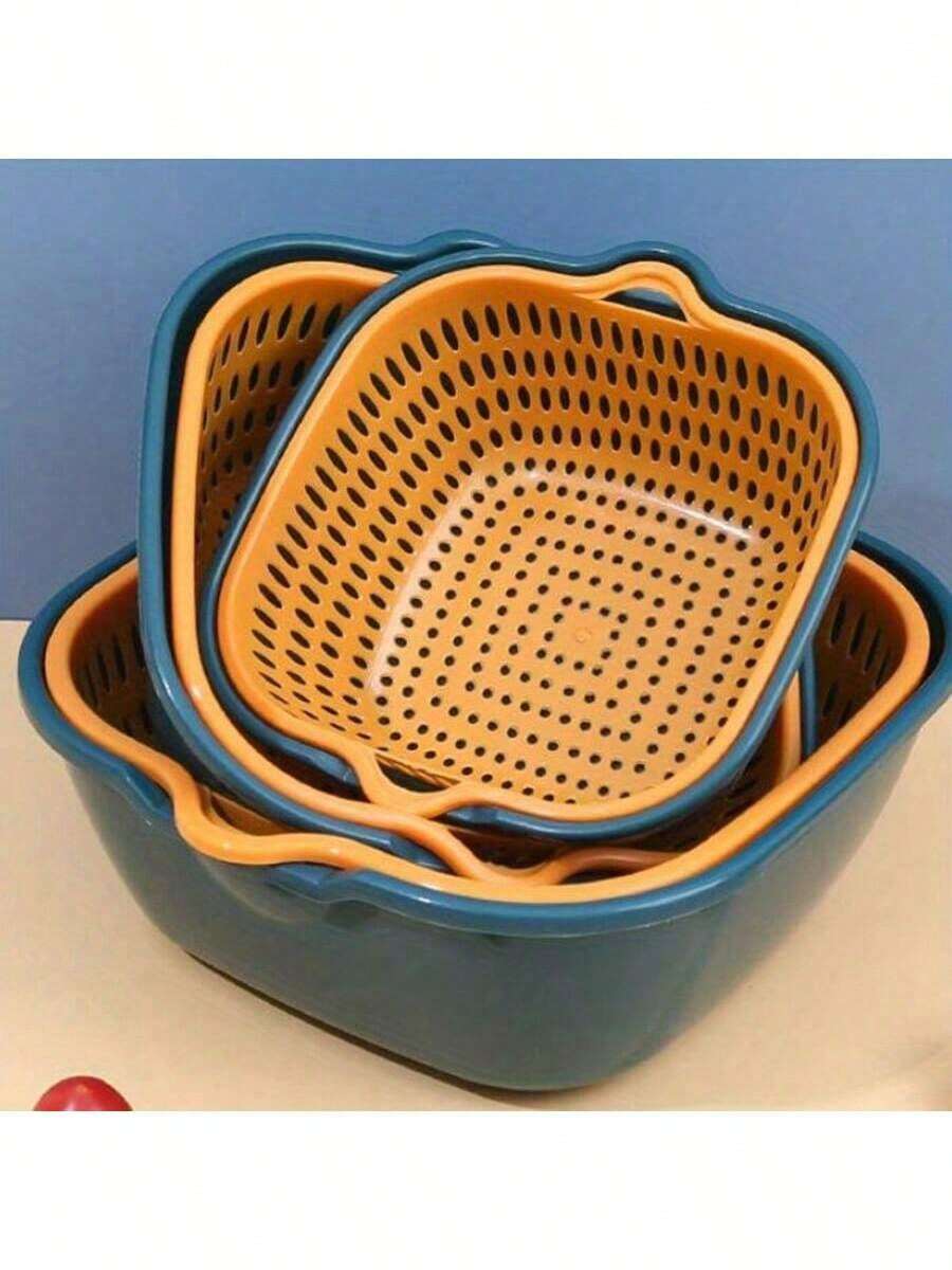香薰蜡烛、万圣节、秋季、礼品6/2件、滤水器、双层沥水篮、塑料滤水篮、可重复使用的洗菜篮、家用厨房滤水器、水果蔬菜清洗篮、厨房用具、厨房小工具、厨房配件