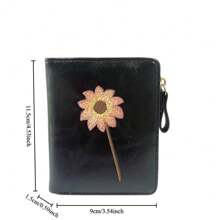 1pc Women Short Sunflower Embroidered Bifold Wallet, Retro Fashionable Sunflower Zipper Coin Purse, Suitable For Girls, Ladies, Career Starters And Office Workers, Great For Work, Business Trip, Commute, Outing And Travel