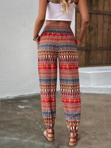 Pantaloni lunghi da donna con coulisse in vita e tasche, pantaloni casual alla moda con stampe