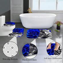 4-Piece Set Of Blue Rose And White Tiger Pattern Bathroom, Bathroom Curtain Shower, Shower Curtain, Bathroom Kit, Bathroom Supplies, Shower Curtain Kit, Shower Curtain, Bathroom Decoration, Bathroom Kit, Shower Winter Bathroom Accessories, Christmas Gift