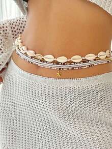 6 款波西米亚度假风格贝壳、米珠、腰链、沙滩海星、身体首饰链，女士