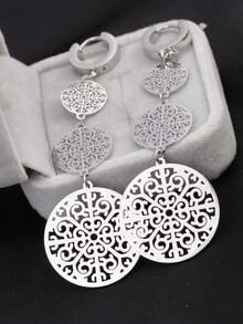 1 对不锈钢欧式镂空花卉耳环，18K 金花丝叶形吊坠耳钉，适合作为妻子或女友的礼物，适合女性日常佩戴 - 銀色 - 查看 5