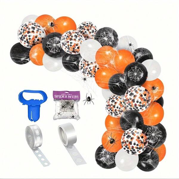 Globos decorativos para Halloween, kit de 124 piezas para arco de globos y guirnalda con telaraña, decoraciones de Halloween para interiores y exteriores para fiestas de cumpleaños
