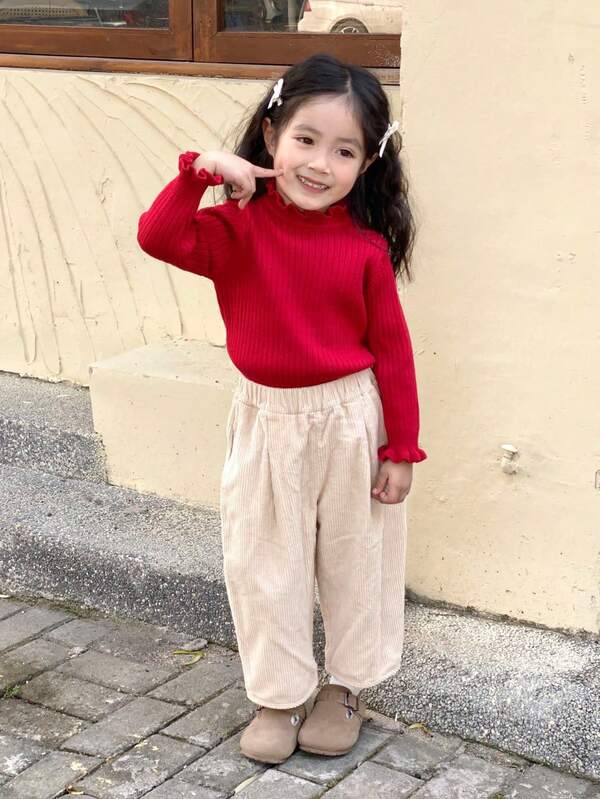1pc Young Girls Stylish Solid Color Casual Long Sleeve Knitted Sweater, Spring/Autumn