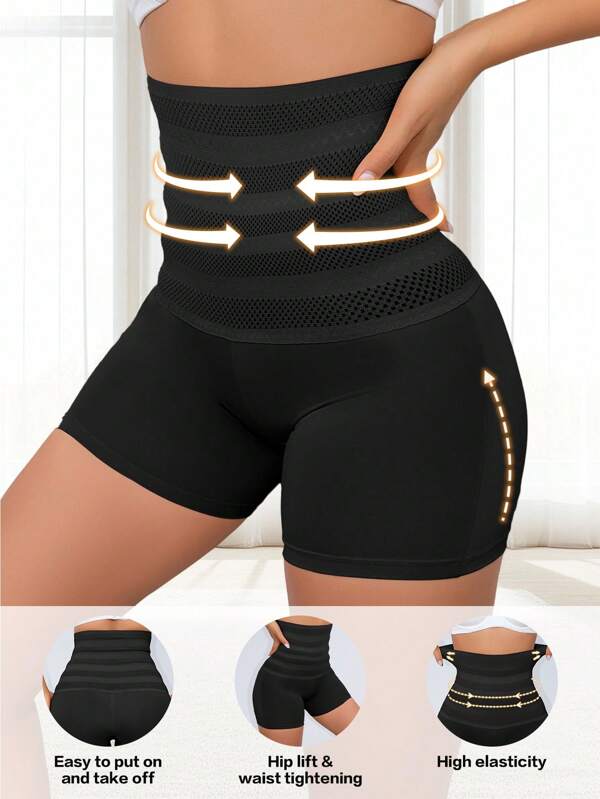 Women's Solid Color Casual Sports Knit Fabric Shorts For Hips, Thighs, Abdomen And Waist Comfortable Shaping Pants