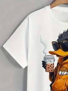 Men's Short Sleeve T-Shirt With A Cool Cartoon Duck Design, Casual Summer Round Neck Short Sleeve Shirt, Simple Men's T-Shirt - màu đen - Xem 4