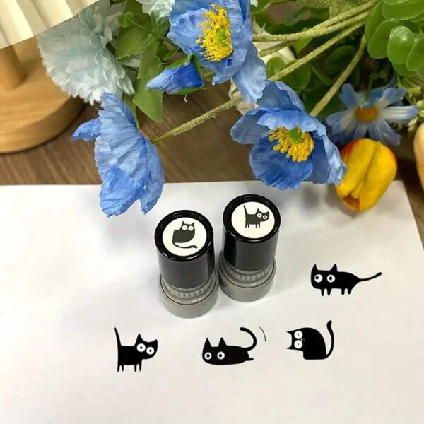 Sanrio 1 Small Cat Seal, Cartoon Fun Cute Cat Animal Mark, Teacher Clock In Reward Seal, Teacher Encourages Children With Black Cat Seal Animal Stamp,School Supplies,Back To School
