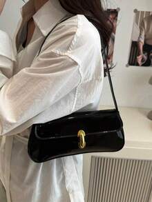 女士复古仿皮翻盖装饰腋下单肩包，适合约会、外出、聚会等场合 - 黑色 - 查看 5