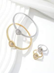 1 conjunto Pulseira e Anel com Borda de Pérola em Forma de Gota d'Água para Mulheres, Conjunto de Joias de Design Vintage, Para Uso Diário