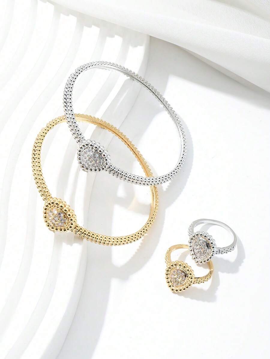 1 conjunto Pulseira e Anel com Borda de Pérola em Forma de Gota d'Água para Mulheres, Conjunto de Joias de Design Vintage, Para Uso Diário