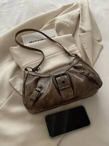 Fashionable Solid Color Rivet Decoration Armpit Foreskin Buckle Flip Shoulder Bag, Suitable For Shopping, Wallets, Shopping, Young Women, College Students, Newcomers, White-Collar Workers. They Are Very Suitable For Offices, Universities, Work, Business, Commuting, Outdoor Activities, Travel, And Outings