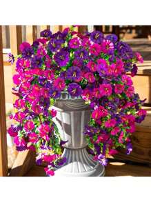 1/2pcs 17.7inch Artificial Hanging Flowers Fake Plants Outdoor, Summer Decor, Fall Decor Morning Glory Faux Flowers With Eucalyptus Leaf, Artificial Hanging Flowers Fake Plants Outdoor,Silk Blend In Mixed Colors, Suitable For Wedding, Home, Office, Garden Decor, Lifelike Artificial Eucalyptus Leaves, UV Resistant, Ideal For Wedding Arches, Walls, Gardens, Bedrooms, Outdoor Events And Parties