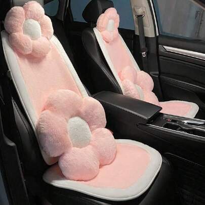 1pc Car Seat Cushion Powder Long Plush Cute Car Universal Seat Cushion Warm Anti Slip Comfortable Car Seat Protective Cover Can Also Be Used As A Chair Cushion,Car Accessories Women