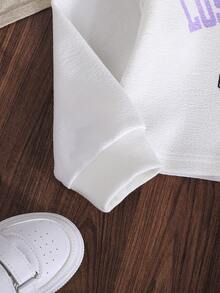 2pcs/Set Girls Letter Printed Long Sleeve Sweatshirt And Striped Pants Casual Outfit, Autumn